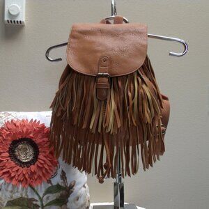 Mossimo Supply Co Faux Vegan Leather Fringed Brown Boho Hippie Retro Backpack